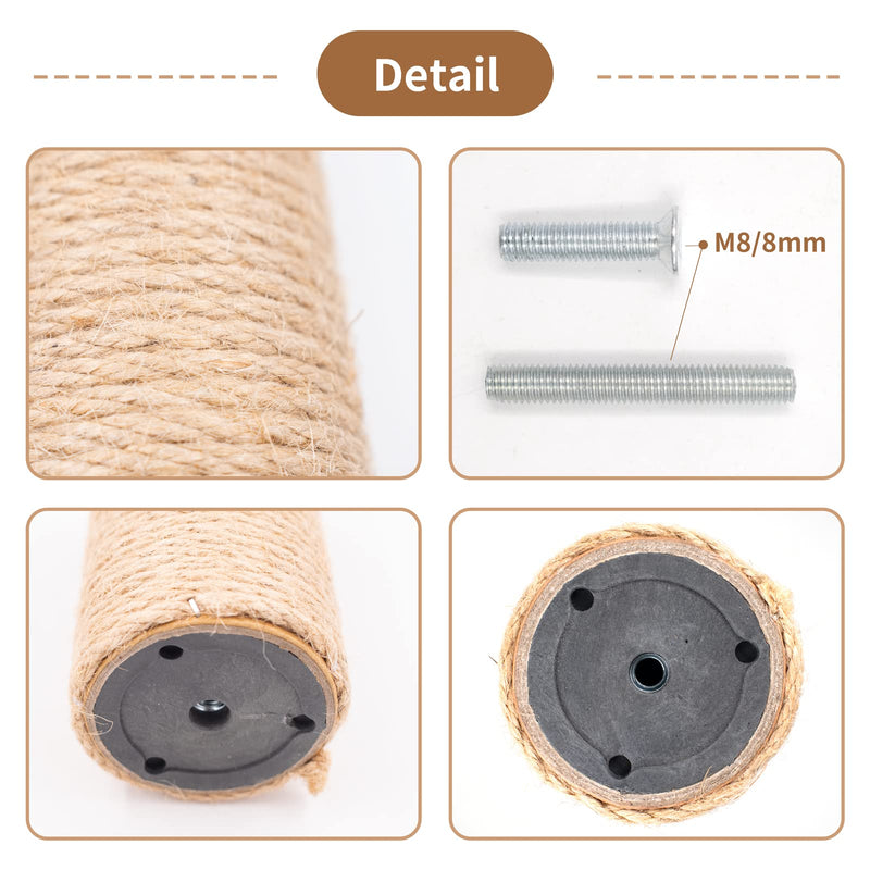 10 Inch Cat Scratching Posts Replacement Sisal Rope Scratcher Post with M8 Screws Jute Rope Scratcher Refill for Cat Tree Tower Refurbishment Cat Scratching Stump Heightening Parts, 4pcs - BeesActive Australia