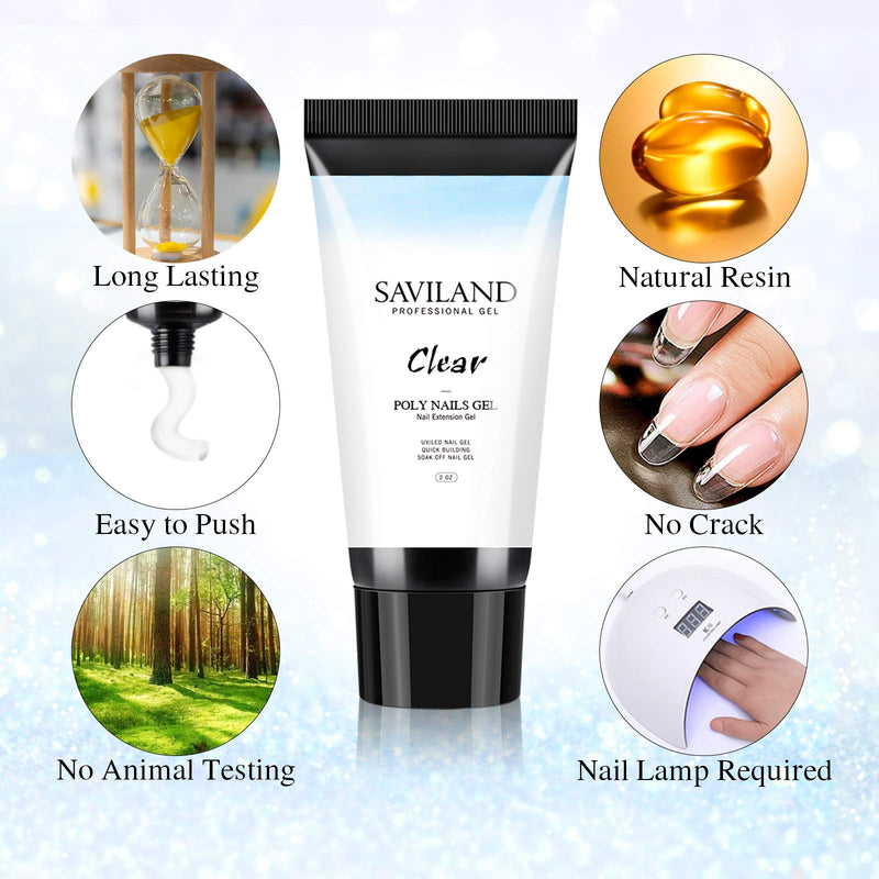 Saviland Clear Poly Nails Gel 60g Builder Nail Gel for Nail Extension Nail Enhancement Manicure Easy DIY at Home - BeesActive Australia