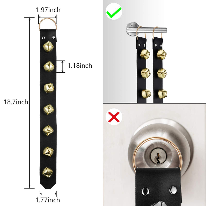 Frienda Hanging Jingle Bells 7-Bell Dog Doorbells for Door Knob Faux Leather Belts Go Outside Dog Bells Christmas Decor and Holiday Home Decorations, 18.7 x 1.8 x 1 Inches Black With Gold - BeesActive Australia