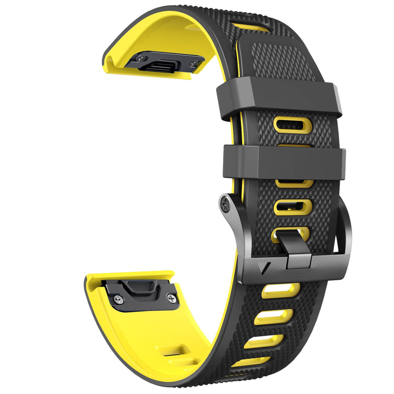 NotoCity for Fenix 6 Band 22mm Width Soft Silicone Watch Strap for Fenix 7/Fenix 5/Fenix 5 Plus/Fenix 6/Fenix 6 Pro/Forerunner 935/Forerunner 945/Approach S60/Quatix 5 black-yellow - BeesActive Australia
