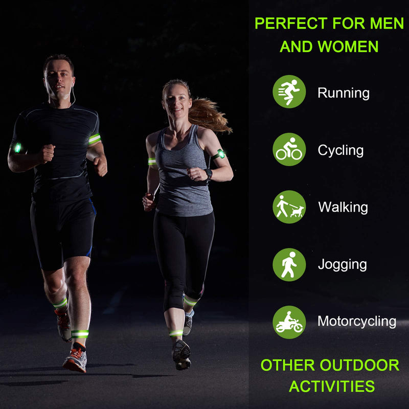 Reflective Running Gear Set Include 2 Pieces LED Safety Lights and 4 Reflective Bands for Wrist Arm Ankle Leg Reflective Straps Tape High Visibility Reflector Bands Strobe Running Light for Woman Men - BeesActive Australia