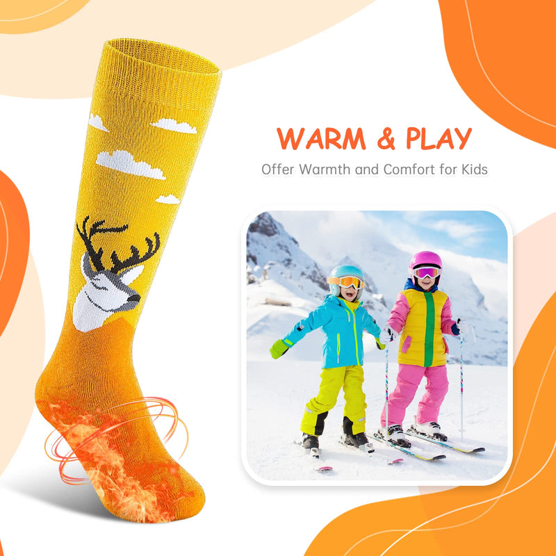 Kids Ski Socks(2 Pairs/3 Pairs), Boys Girls Winter Ski Socks for Toddler Outdoor Skiing Snowboarding 2-pack(yellow+red) Medium - BeesActive Australia