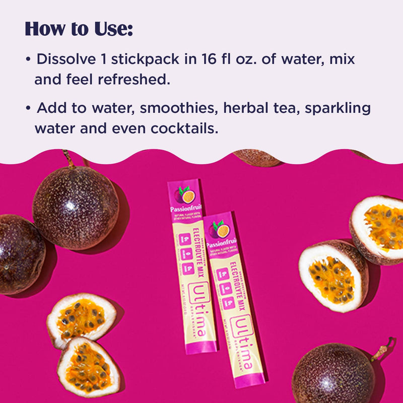 Ultima Replenisher Hydration Electrolyte Packets- 20 Count- Keto & Sugar Free- On the Go Convenience- Feel Replenished, Revitalized- Non-GMO & Vegan Electrolyte Drink Mix- Passionfruit - BeesActive Australia