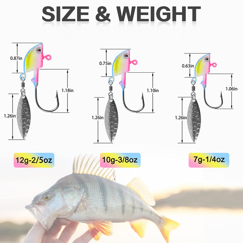 OROOTL Fishing Jig Heads with Blade Underspin Jig Heads with Willow Blade 1/4oz 3/8oz 2/5oz Bladed Jig Head Swimbait Weighted Spin Head Jig for Bass Trout Walleye Crappie Blue Pink 1/4oz(7g)-12pcs - BeesActive Australia