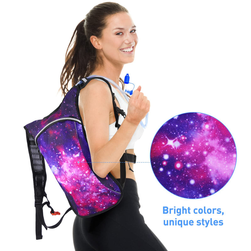 Hydration Pack,Hydration Backpack with 2L Hydration Bladder Lightweight Insulation Water Pack for Festivals,Raves, Hiking, Biking, Climbing, Running and More Purple Starry - BeesActive Australia