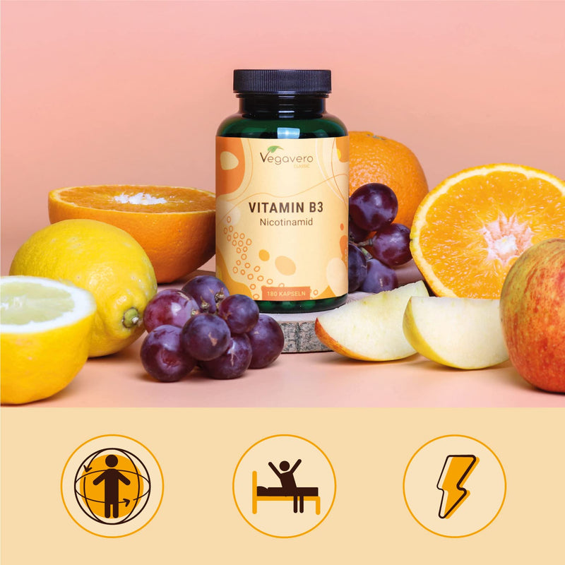 Vitamin B3 Nicotinamide Vegavero� | 500 mg | Flush Free Niacinamide | NO ADDITIVES | 180 Vegan Capsules - BeesActive Australia