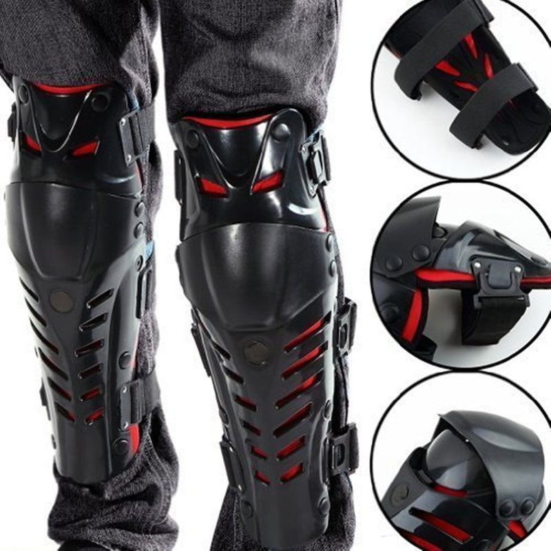 Baselay 1 Pair of Motorcycle Knee Shin Guard Pads Three Sections Breathable Adjustable Knee Cap Pads Protector Gear Armor for Adults Motorcycle Cycling Racing Black/Red - BeesActive Australia