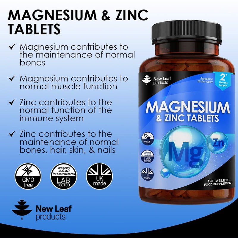 Magnesium Supplements 516mg - 120 Magnesium Tablets Supports Muscle Bone Health, Energy - High Strength Magnesium and Zinc Supplements Easy to Swallow Sleep Supplement (not Capsules) Vegan, UK Made 120 Count (Pack of 1) - BeesActive Australia