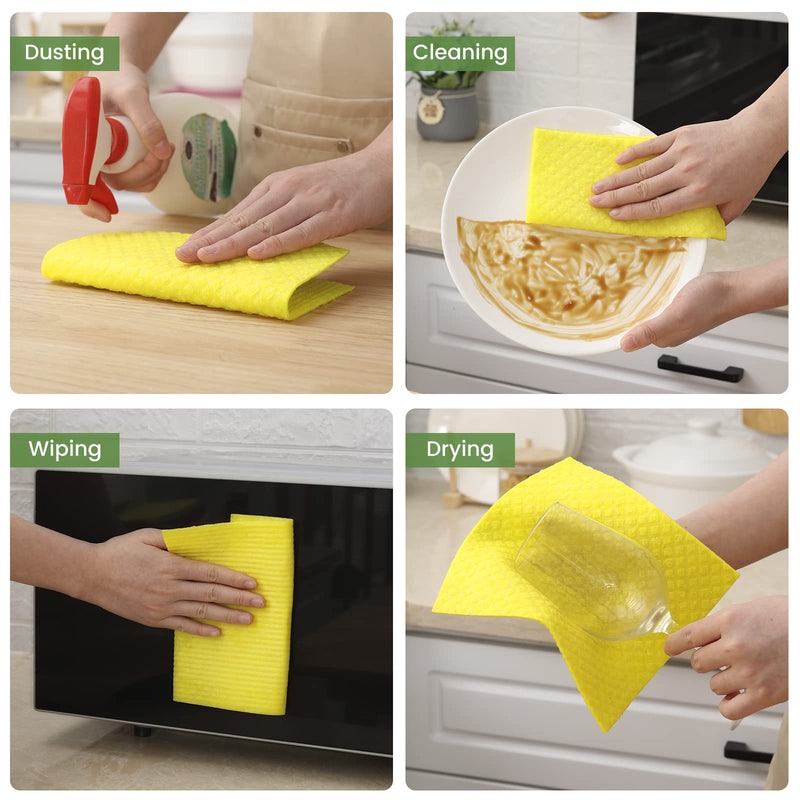 Homaxy Swedish Dishcloths for Kitchen, 10 Pack Reusable and Eco-Friendly Cellulose Sponge Cloths Dish Towels, Absorbent and No Odor Paper Towels for Dishes ＆ Counters, Yellow Pack of 10 - BeesActive Australia