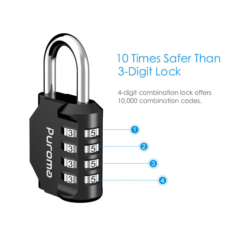 Puroma 4 Pack Combination Lock 4 Digit Outdoors Padlock for School Gym Locker, Sports Locker, Fence, Toolbox, Case, Hasp Storage (Black) Black - BeesActive Australia