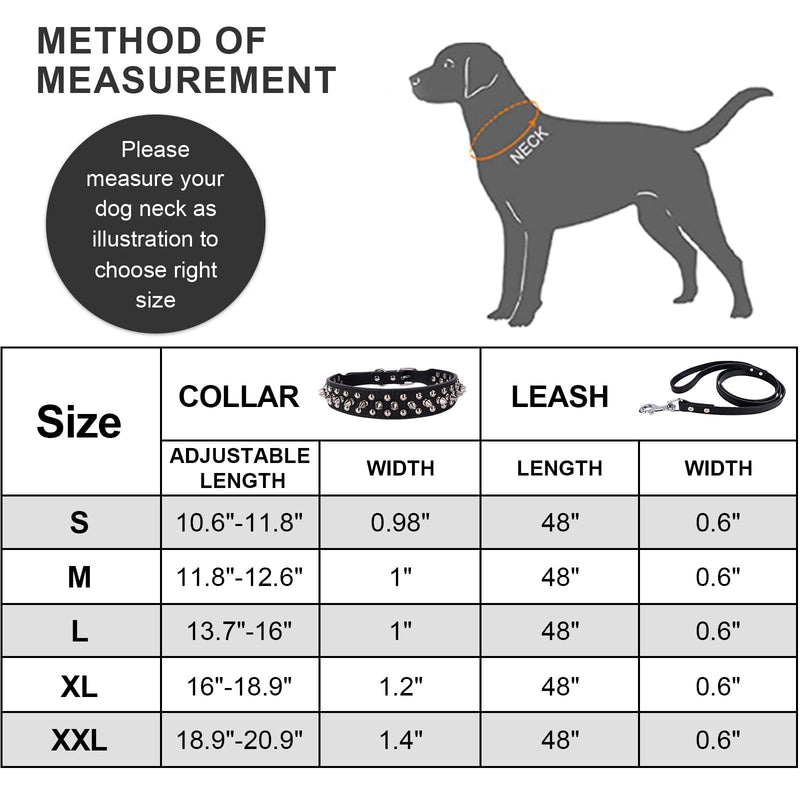 Spiked Studded Leather Dog Collar with Leash, Epesiri Rivet PU Leather Dog Collars for Pit Bull, Durable Leather Cat Collar with Spiked Studded for Small Medium Large Breed Best Gift Pet Rivet Collar Black L=13.7"-16" - BeesActive Australia