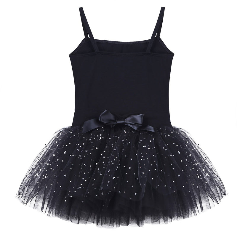 [AUSTRALIA] - inhzoy Tutu Skirted Gymnastic Ballet Dancewear for Girl Sequined Sleeveless Bow Glitter Tulle Leotard Dress Black 8 / 10 