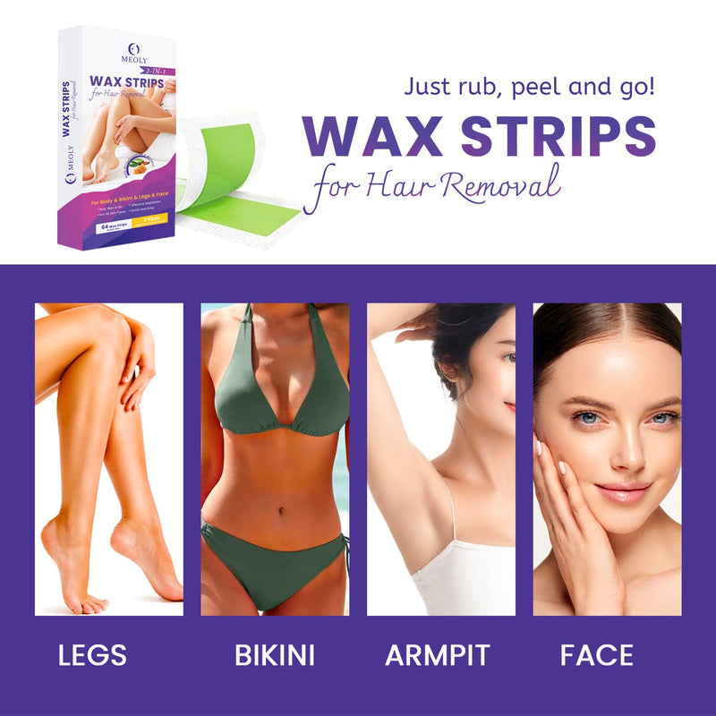 Body Wax Strips 64 Counts, Waxing Strips, Wax Strips for Hair Removal for Women and Men, Wax Strips for Legs, Bikini Area, Armpit, Body and Face, Bikini Wax Strips, Waxing Strips for Brazilian Wax with 40 Body Strips and 24 Facial Strips plus 4 Calming... - BeesActive Australia