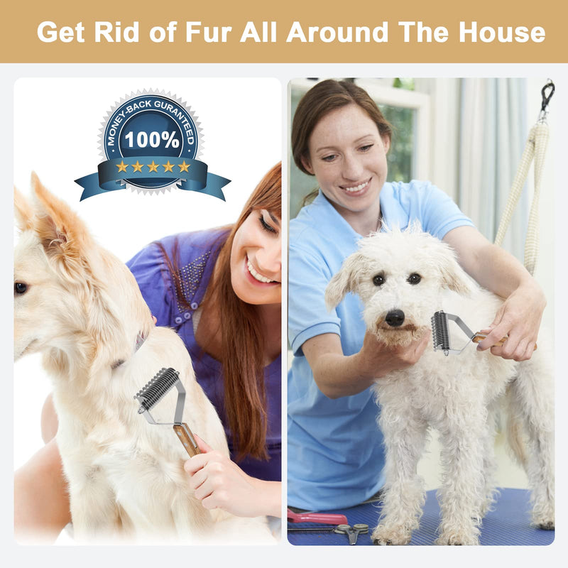 Pet Grooming Brush, 2 Sided Undercoat Rake for Dogs and Cats, Dematting Comb and Deshedding Tool for Shedding Long Hair, Pain Free Removing Tangled and Loose Fur, Stainless Steel with Wooden Handle 2 Sided Pet Grooming Rake - BeesActive Australia