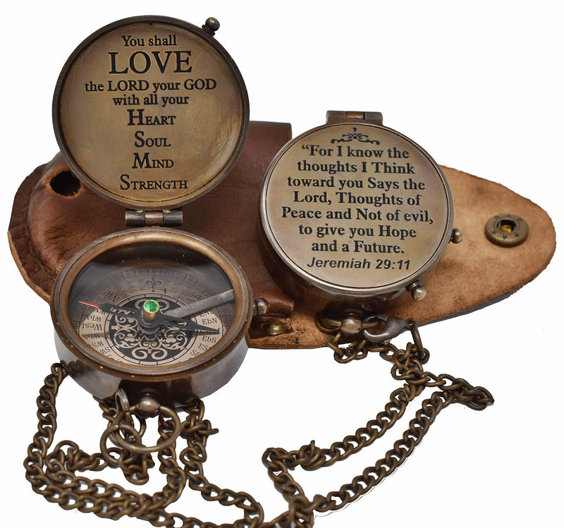 A S Handicrafts Engraved Compass Gifts for him Brass Made Personalized Navigation Direction Compass for Husband, Son, Daughter, Survival Hiking with Stamped Leather Case Jeremiah 29:11 - BeesActive Australia