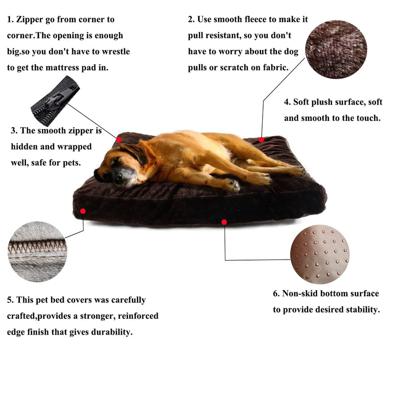 CNBEAU Dog Bed Covers Replacement Winter Warm External Covers for Dogs Bed DIY Dog Cushion ONLY Cover for Rectangular Foam Bed Zippered Medium Large Dogs Fleece Removable Washable Pet Bed Mat Case X-Large 48"x29"x4" Plush Coffee - BeesActive Australia