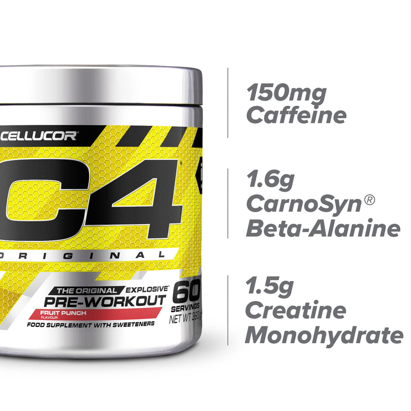 C4 Original Beta Alanine Sports Nutrition Bulk Pre Workout Powder for Men & Women | Best Pre-Workout Energy Drink Supplements | Creatine Monohydrate | Fruit Punch | 60 Servings 60 Servings (Pack of 1) - BeesActive Australia