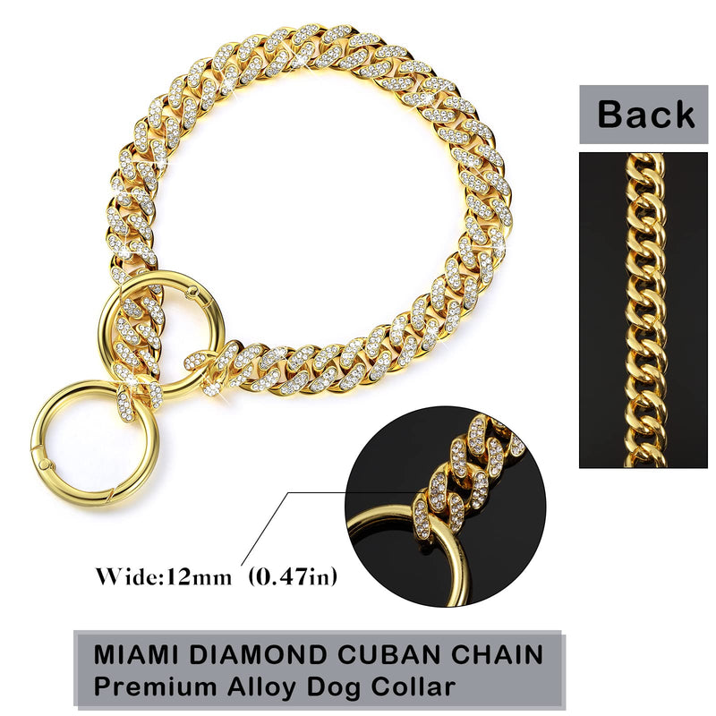 Gold Chain Dog Collar Cuban Link Dog Chain Metal Dog Chain Collars 12 mm Width Dog Cuban Link Collar for Small Medium Large Dogs 14 Inch - BeesActive Australia