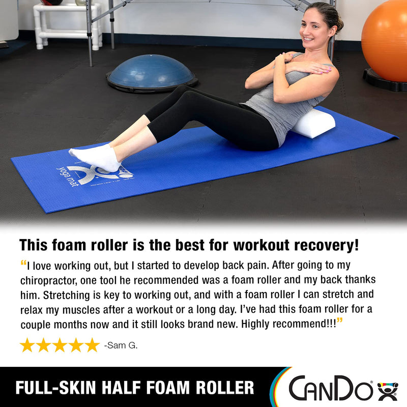 Cando-30-2341 Full-Skin PE Foam Roller For Muscle Restoration, Massage Therapy, Sport Recovery, And Physical Therapy. White, 6" x 12", Half-Round - BeesActive Australia