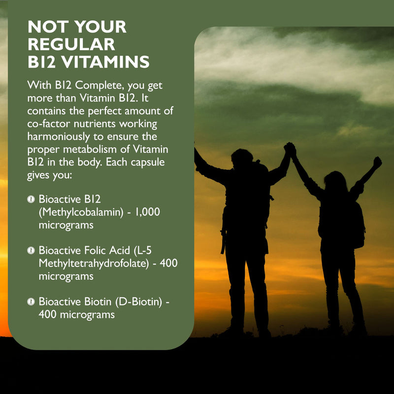 Barefoot Nutrition - B12 Complete, High Strength Supplement, Methylated B 12 (1000�g) - with Cofactors Methyl folate (400�g) & D-Biotin (400�g) - 60 x 1 A Day Vegan-Friendly Capsules - BeesActive Australia