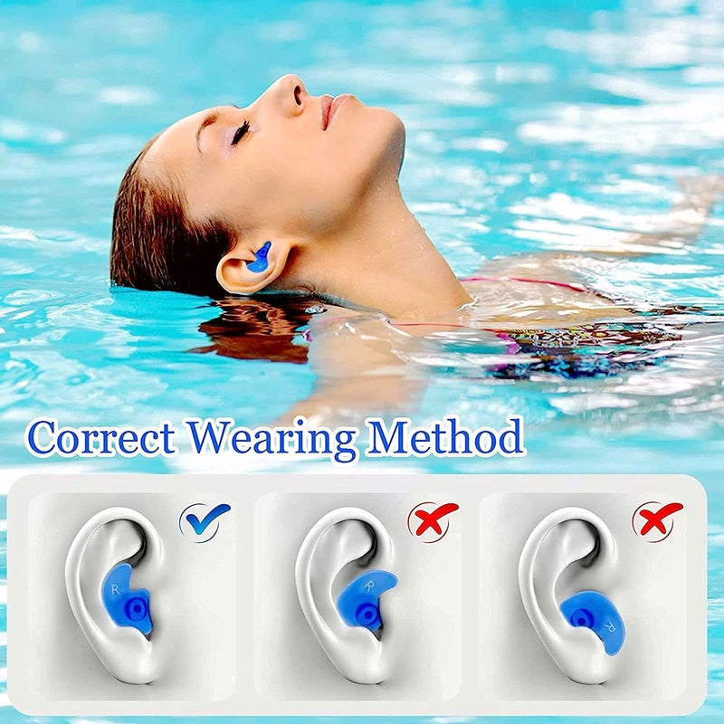 Swimming Ear Plugs, 2021 Upgraded 4 Pairs Professional Waterproof Reusable Silicone Earplugs for Swimming Showering Bathing Surfing and Snorkeling with Boxes, Suitable for Kids and Adult - BeesActive Australia