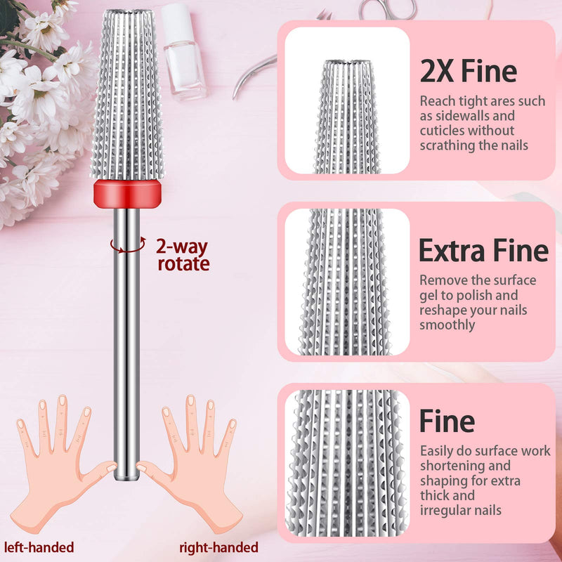 3 Pieces Nail Drill Bits Set, Fine Grit Nail Carbide 5 in 1 Bit 2-Way Rotate Use for Left Right Hand Acrylic or Hard Gel Remover, Silver-Snake Head Gel Nails Cuticle Clean Nail Carbide Bit, Brush Bit - BeesActive Australia