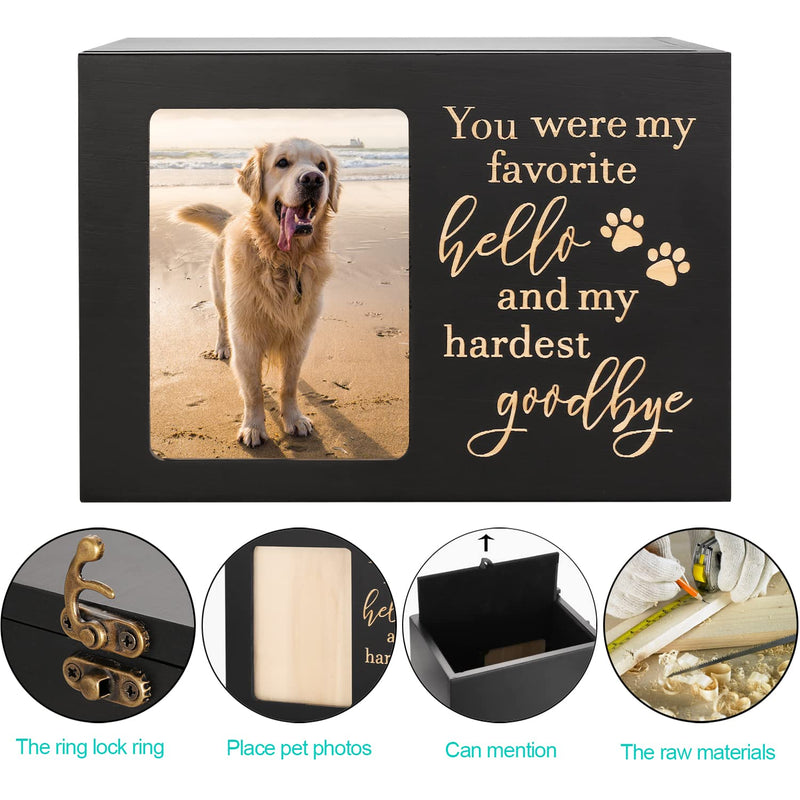 Pet Memorial Urns for Dog or Cat Ashes, XLarge Wooden Funeral Cremation Urns with Photo Frame, Memorial Keepsake Memory Box with Black Flannel as Lining, Loss Pet Memorial Remembrance Gift - BeesActive Australia