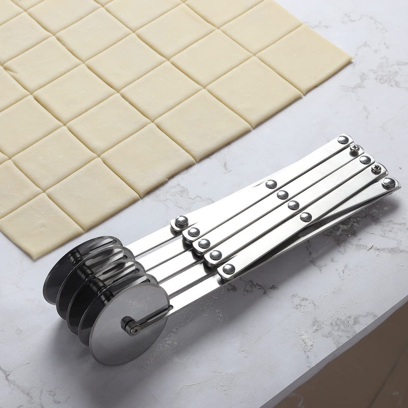 5 Wheel Pastry Cutter Stainless Steel Dough Cutter Expandable Pasta Cutter Roller Knife Multi-Round for Noodle Pizza Pie Crust Baking Cookie Divider 5 Wheel - BeesActive Australia