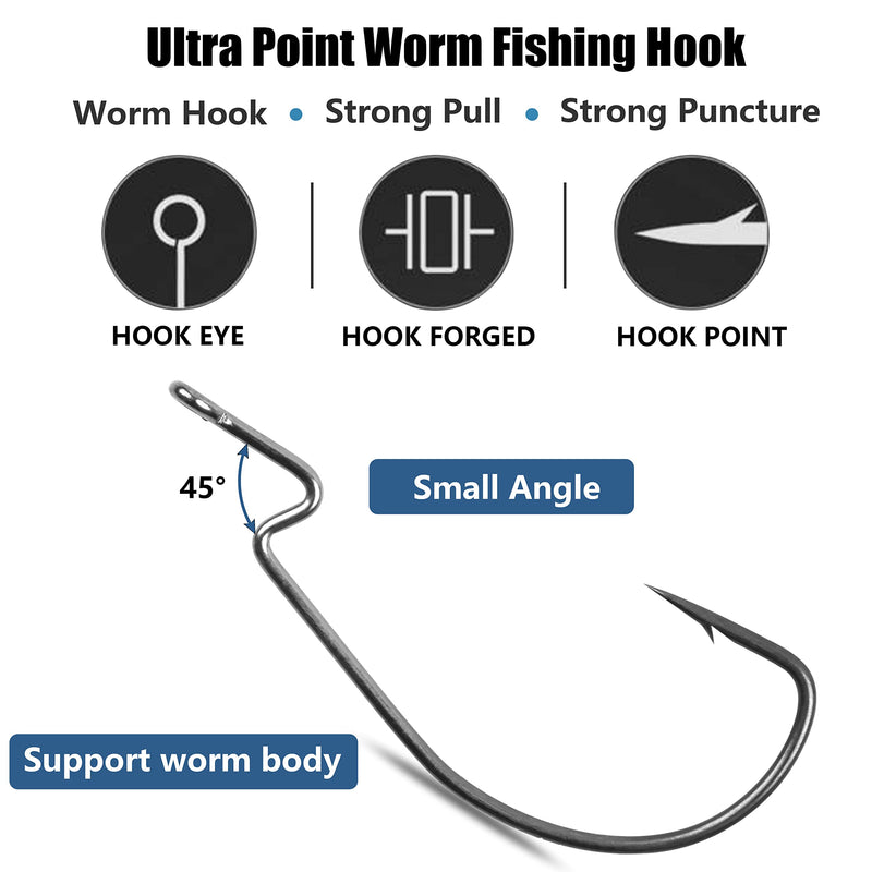 Offset Bass Fishing Hooks, 100pcs Wide Gap Worm Hooks 3X High Carbon Steel Bait Jig Fish Hooks for Bass Trout Saltwater Freshwater 100pcs-3/0 - BeesActive Australia
