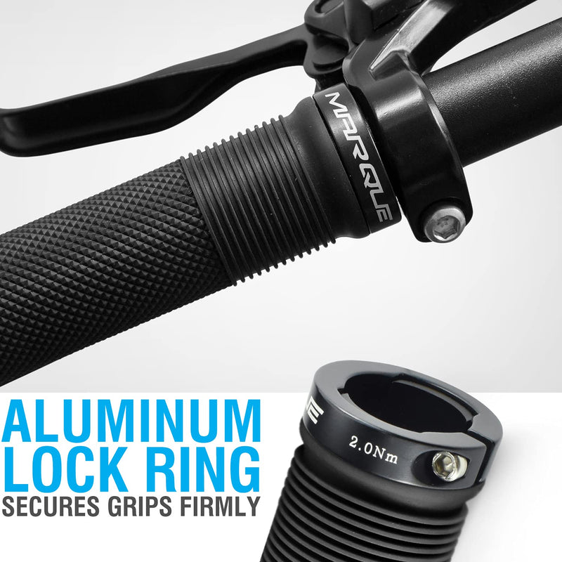 MARQUE Race Mountain Bike Handlebar Grips – Single Lock-On Ring Collar MTB and BMX Bicycle Handle Bar with Non-Slip Grip, Knurly Gritty Pattern and Half Waffle Pattern Black - BeesActive Australia