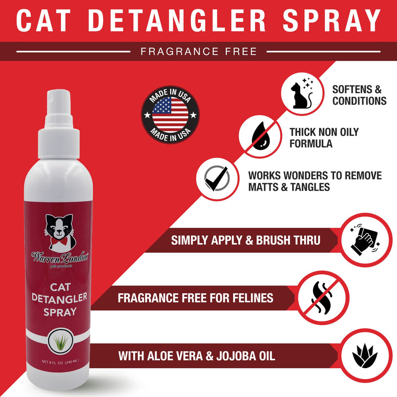 Warren London Cat Detangler Spray for Matted Hair | Leave in Conditioner Pet Detangling Spray That Demattes & Refreshes | Use with Cat Brush or Grooming Glove | Made in USA - BeesActive Australia
