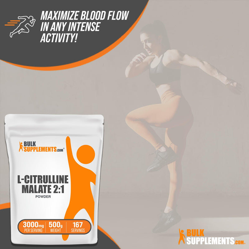 BULKSUPPLEMENTS.COM L-Citrulline Malate 2:1 Powder - L Citrulline Malate Supplement, Citrulline Malate Powder - Unflavored & Gluten Free - 3g per Servings, 167 Servings, 500g (1.1 lbs) 1.1 Pound (Pack of 1) - BeesActive Australia
