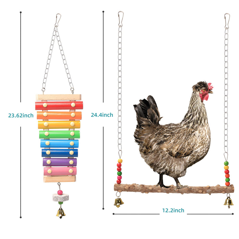 KAKUNM Chicken Toys for Coop 7PCS | Chicken Xylophone | Chicken Swing Set | Chicken Mirror Toy | Chicken Flexible Ladder | Chicken Vegetable String Bag and Hanging Feeder - BeesActive Australia