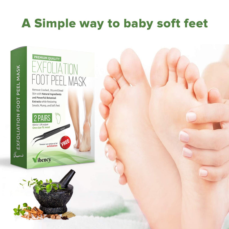 Exfoliation Foot Peel Masks (2-Pairs) Natural Botanical In-Home Spa Treatment | Feet Peeling, Dead Skin Remover, Exfoliating Booties | Relieve Dry, Cracked Irritation | Incl. Tweezers - BeesActive Australia