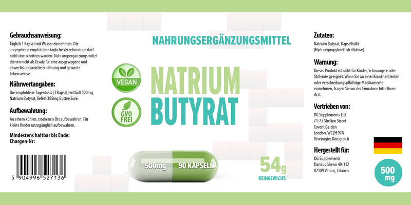 Hepatica Sodium Butyrate 500mg 90 Vegan Capsules 385mg Butyric Acid, 3rd Party Lab Tested, High Strength Supplement, Gluten and GMO Free - BeesActive Australia
