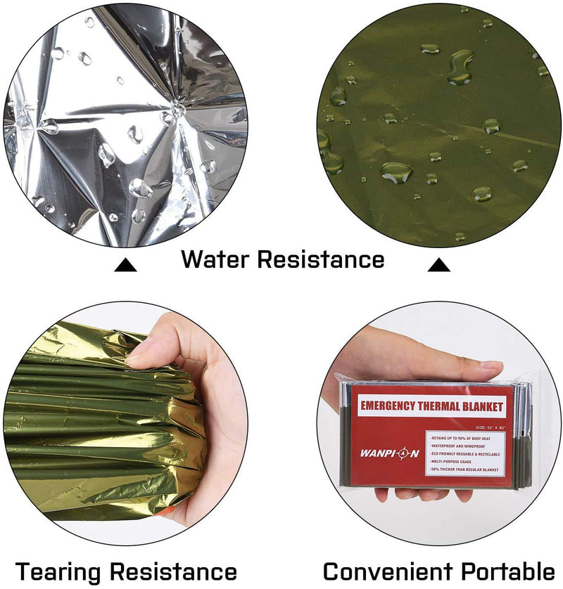 Emergency Mylar Thermal Blankets Survival Foil Space Blanket, Pack of 5, Retains 90% of Heat, Waterproof, Survival Gear Emergency Kit for Hiking, Camping, Outdoors, Survival, Marathons, First Aid Army Green - BeesActive Australia