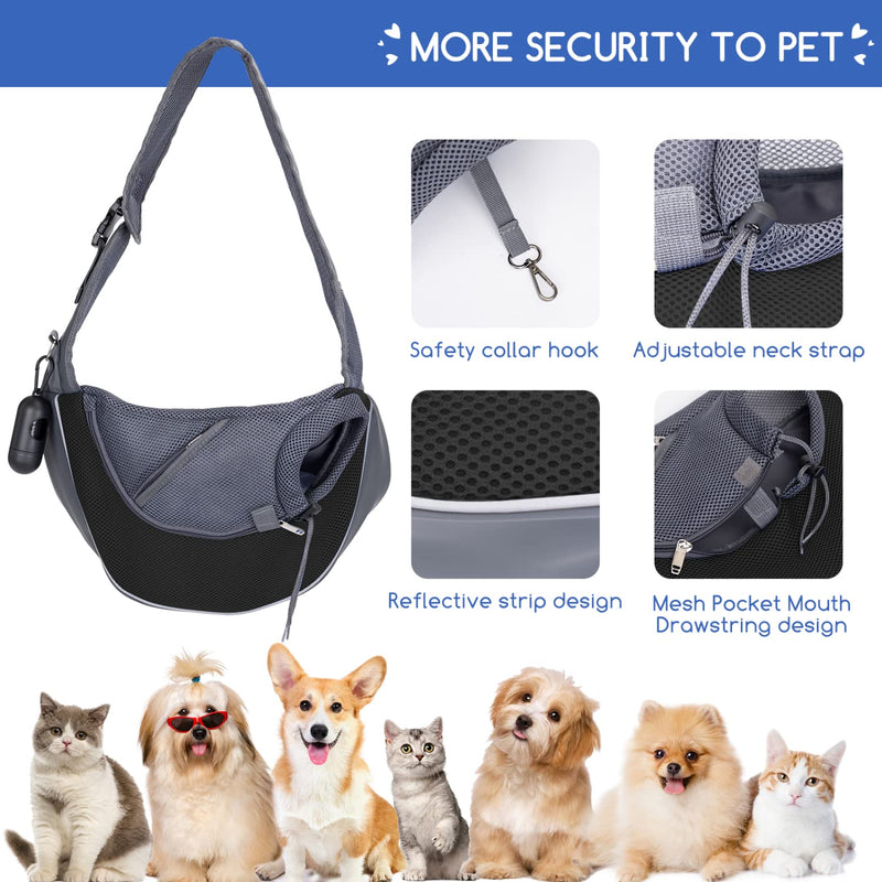 Nobleza Dog Sling Carrier, Breathable Mesh Adjustable Pet Sling Hand Free Puppy Sling Carrier for Small Medium Dog Cat Rabbit Black reflective - BeesActive Australia