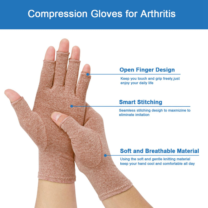 2-Pair Arthritis Compression Gloves for Alleviate Rheumatoid Osteoarthritis, Carpal Tunnel Raynauds Disease, Ease Muscle Tensi on Fingerless, Breathable & Moisture, Women and Men (Coffee, Medium) Coffee M - BeesActive Australia