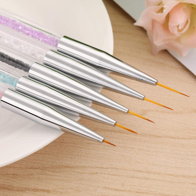 5 Pieces Nail Art Liner Brushes, Dual-ended Painting Nail Design Brush Pen Include Liner Brushes and Dotting Pen 5,7,9,11,13 mm Color A - BeesActive Australia