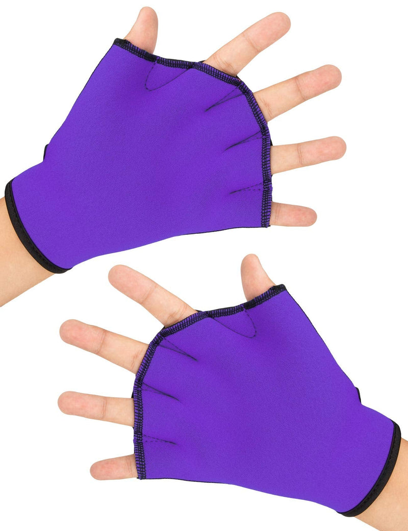 FitsT4 Aqua Gloves Webbed Paddle Swim Gloves Fitness Water Aerobics and Water Resistance Training for Men Women Children Purple Medium - BeesActive Australia