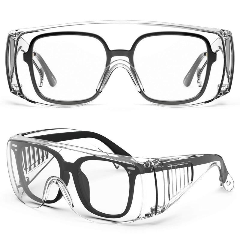 Safety glasses Industrial Goggles with Anti-fog Lens, Clear Safety glasses with Anti-Scratch Lens Goggles Inside Eyeglasses(Transparent) Transparent Frame - BeesActive Australia