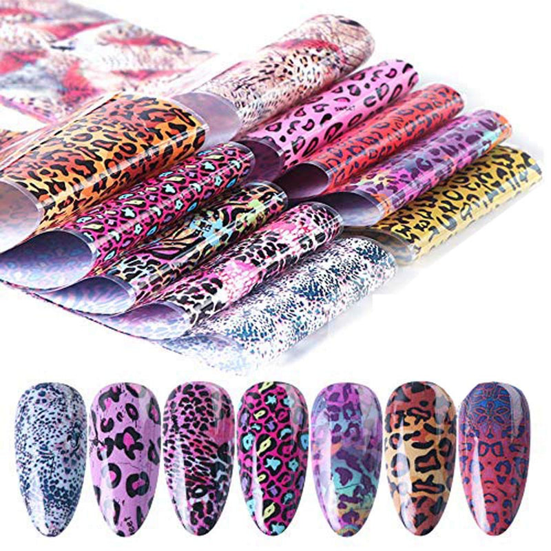 Nail Art Foil Transfer Stickers Design Leopard Print Nail Art Supplies Foil Transfers 10 Rolls Nail Decals Nail Extension Gel Art Decorations for Women Poly Nail Gel DIY - BeesActive Australia