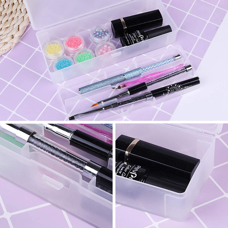 Waldd Double-Layer Storage Box for Nail Art Pens Nail Brush Container Case Manicure Nail Tools Storage Box Transparent - BeesActive Australia