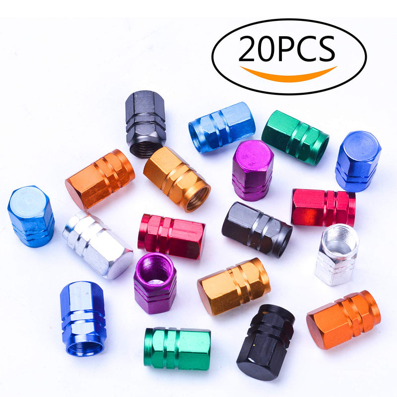 BronaGrand 20 Pieces Schrader Tire Valve Caps, Aluminum Alloy Bicycle Bike Tire Valve Caps Dust Covers 10 Colors Style1 - BeesActive Australia