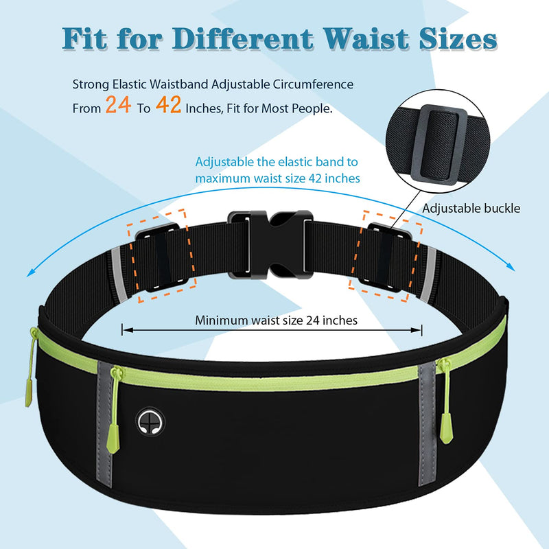 RDMODO Running Belt Waist Pack Bag Sports, Running Fanny Pack for Phone Waterproof Plus Size Bounce Free Pouch Bag, Running Waist Belt Phone Holder for iPhone 11 Xr Xs 8 7 Plus Samsung Galaxy Note 01 Black + Green 7.5 inches - BeesActive Australia