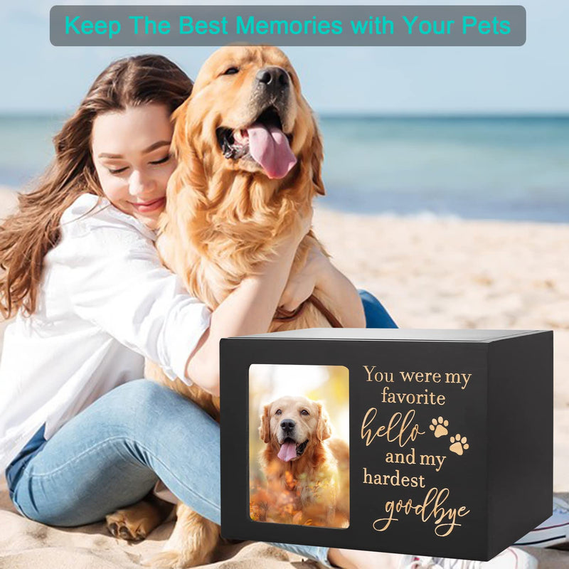Pet Memorial Urns for Dog or Cat Ashes, XLarge Wooden Funeral Cremation Urns with Photo Frame, Memorial Keepsake Memory Box with Black Flannel as Lining, Loss Pet Memorial Remembrance Gift - BeesActive Australia