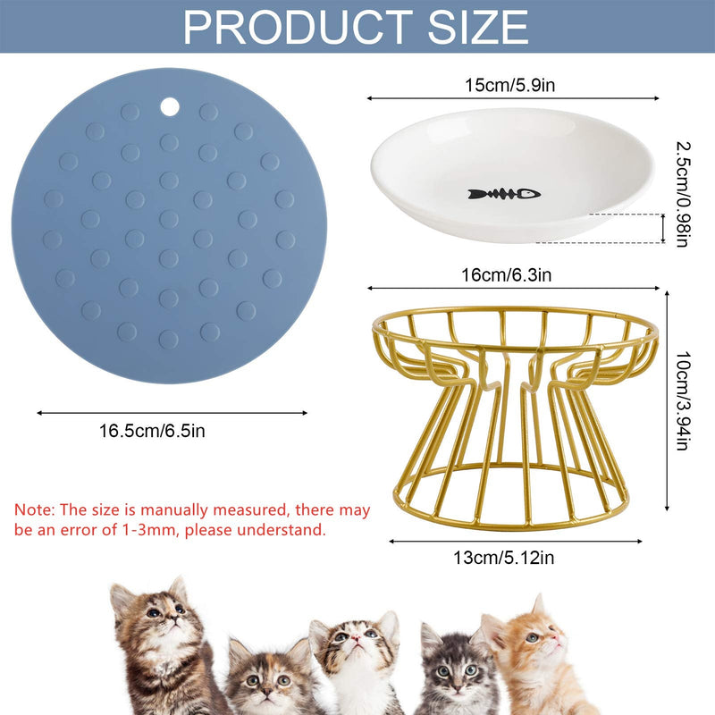 Cat Bowl-Raised Cat Food Bowl ,Elevated Cat Feeder Bowl Stand, Food & Water Anti Vomiting Shallow Ceramic Cat Dish, with Non-Slip Mat Pet Bowl for All Cat2 (Gold) - BeesActive Australia