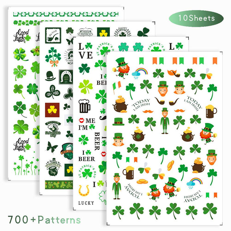 St. Patrick’s Day Nail Stickers Decals 10 Sheets 3D Self-Adhesive Luck of The Irish Self-Adhesive Nail Art Stickers, Shamrock False Nail Decals Manicure Nail Tip Decoration - BeesActive Australia