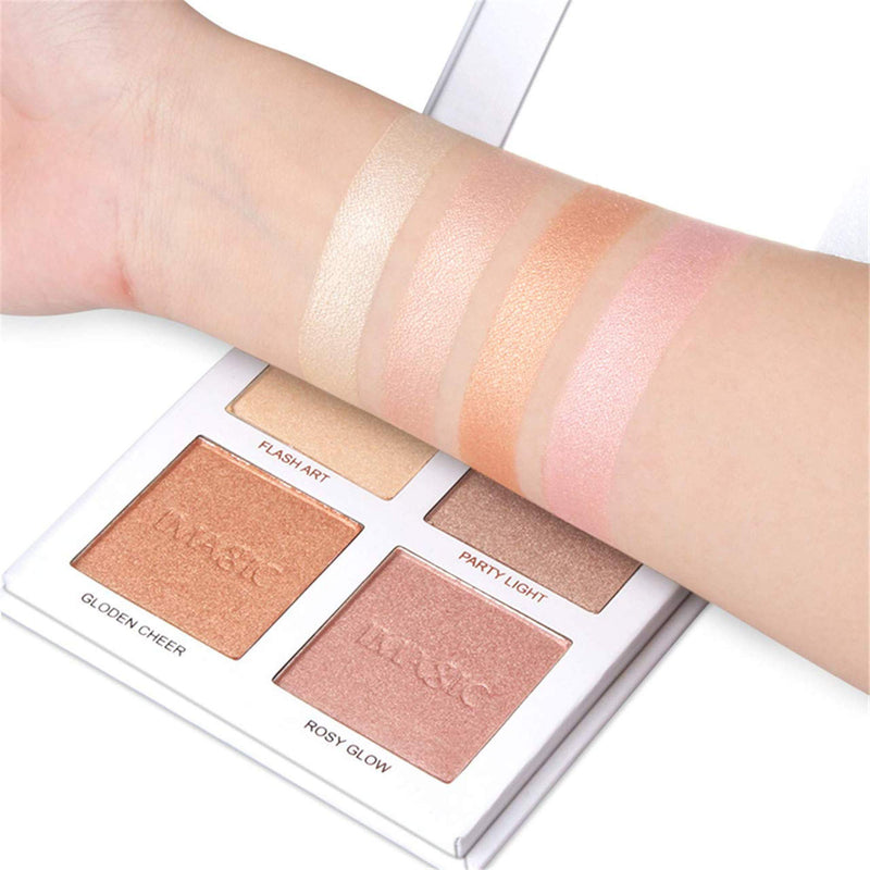 FANICEA 4 Colors Highlighter Palette with Brush Professional Waterproof Long Lasting Highly Pigmented Shimmer Natural Contour Highlight Face Pressed Powder Makeup Kit for Women Girls - BeesActive Australia