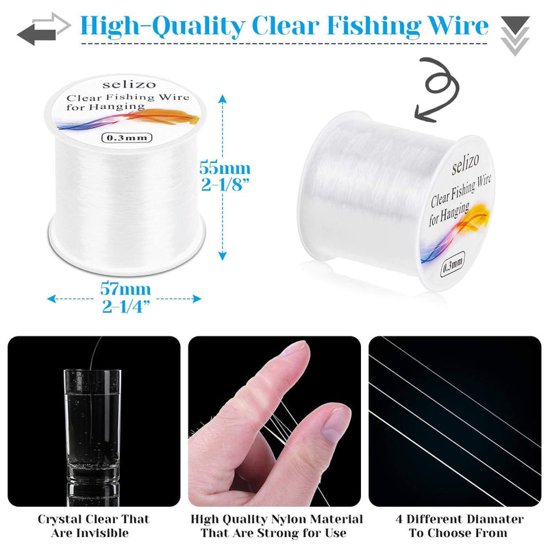 Fishing Wire for Hanging, Selizo 4Pcs Clear Fish Line Fishing String Invisible Monofilament Nylon Thread for Hanging Decorations, Balloon Garland, Jewelry Making, Beading and Crafts - BeesActive Australia
